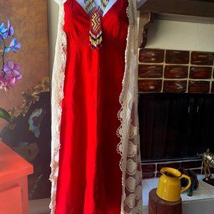 Demanding Embroidered Lace Beige Long Vest Cardigan M .